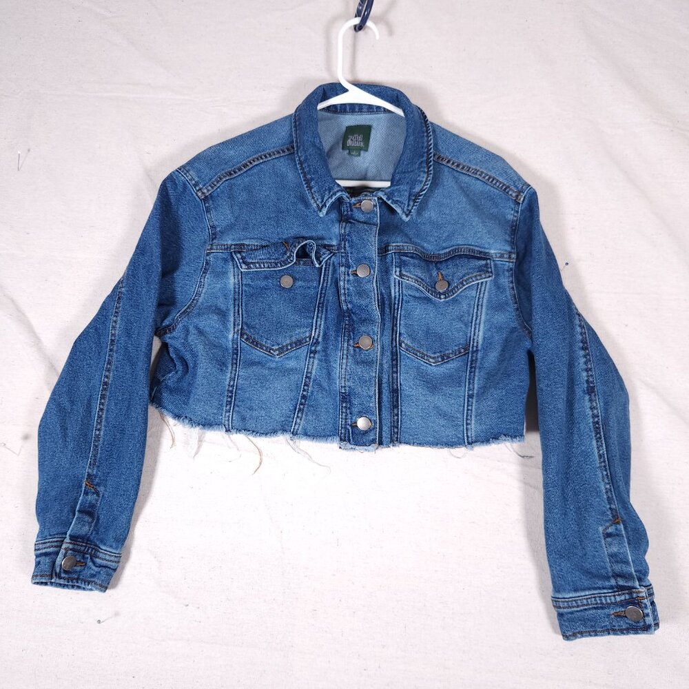Wild Fable Y2K Crop Denim Jacket Raw Hem Blue Jean Womens Casual Size Large
